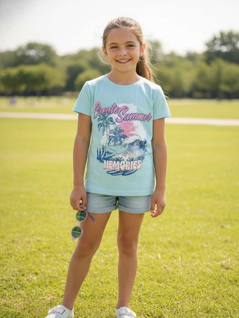 girls light blue cotton tee