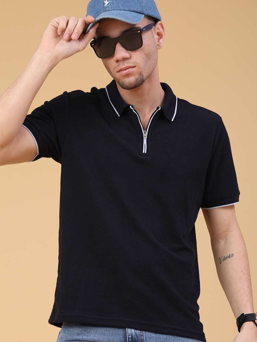 men textured short sleeve slim fit polo t-shirt