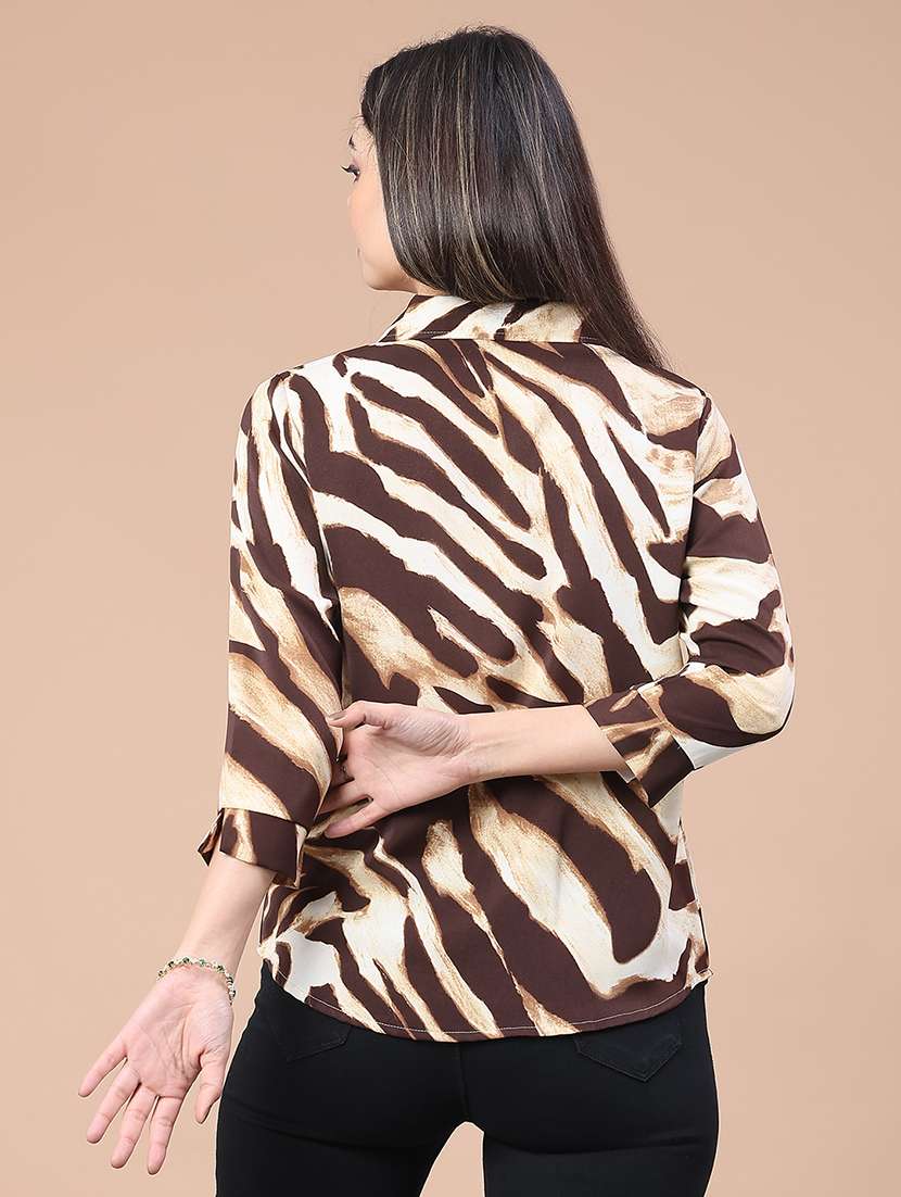 women animal print collared neck top  - 22222989 -  Standard Image - 3