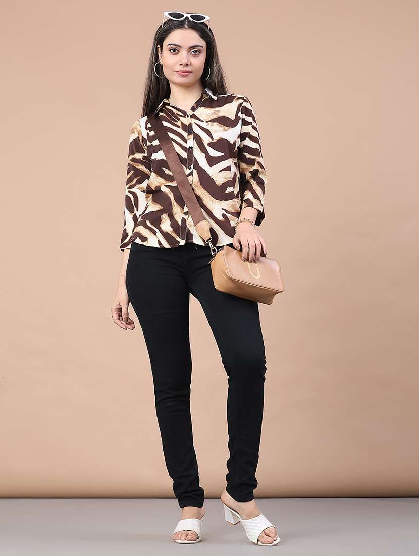 women animal print collared neck top  - 22222989 -  Standard Image - 5
