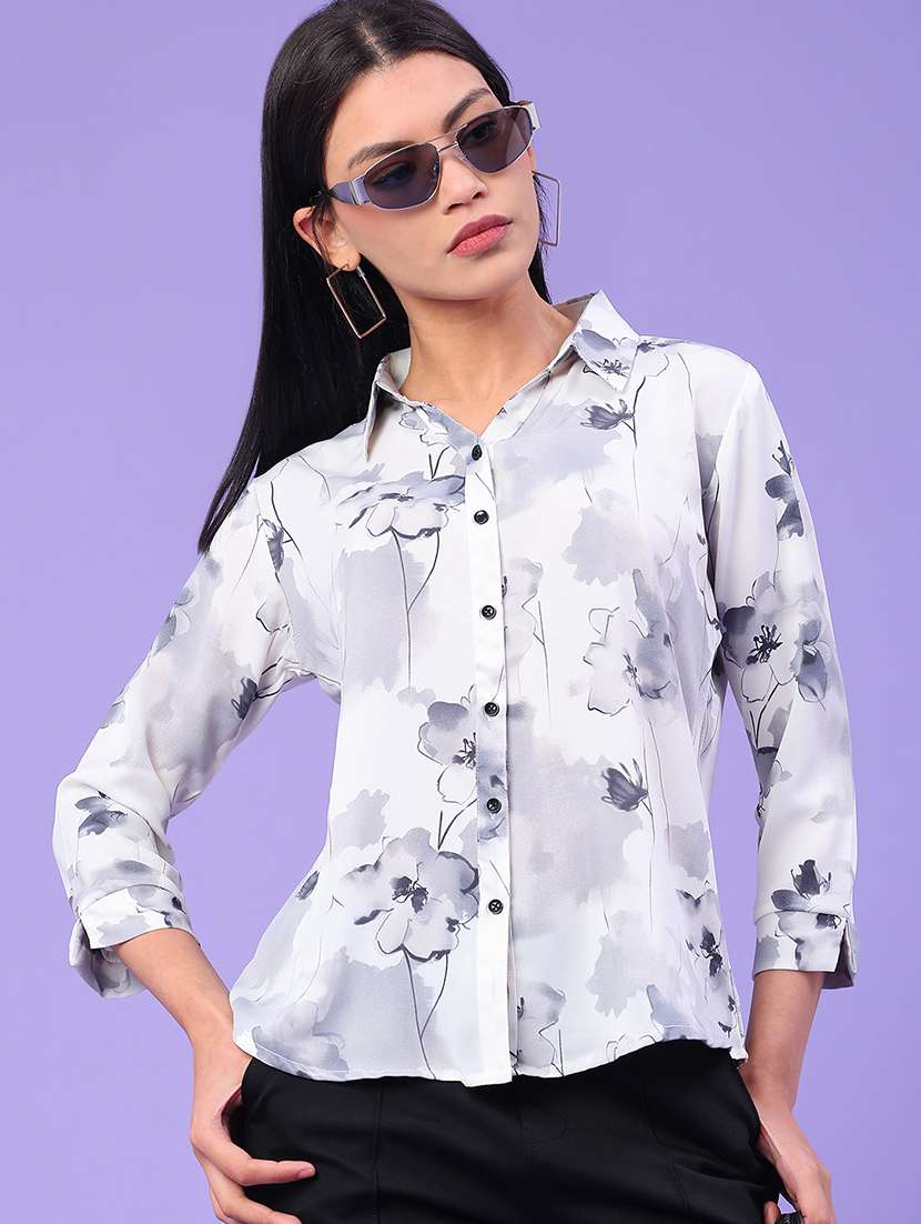 women floral print collared neck top 
