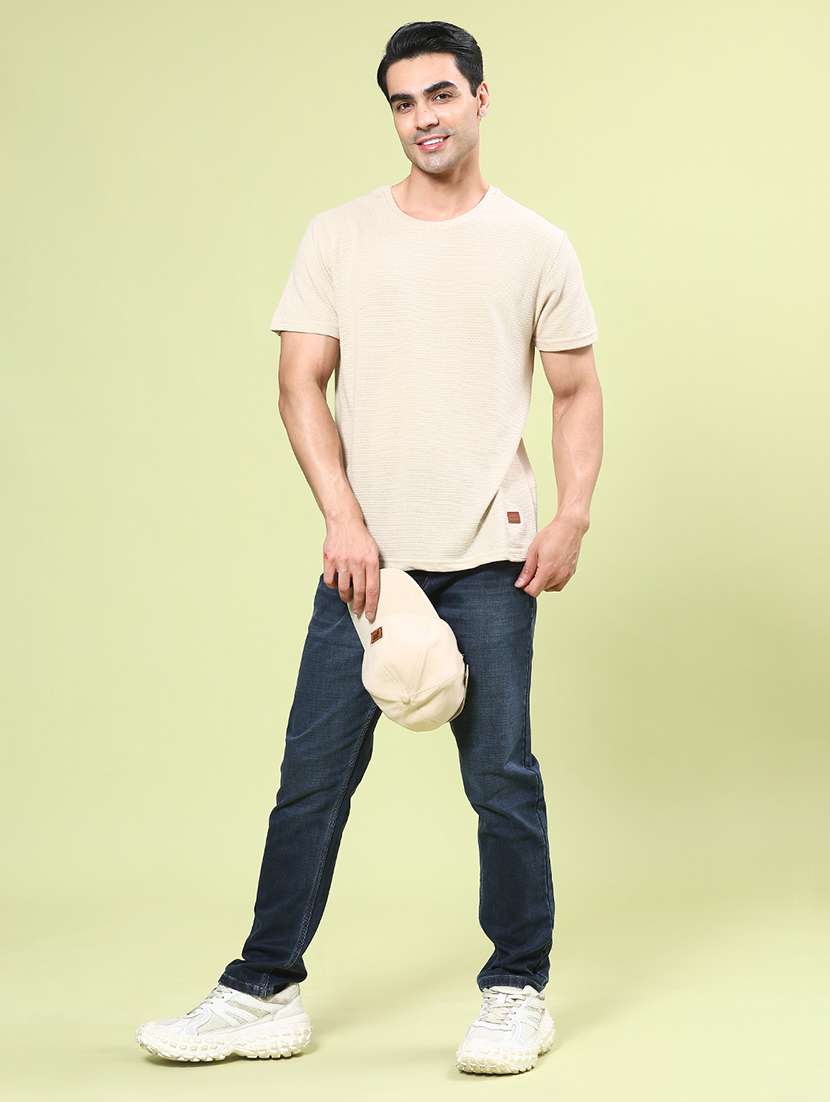 men beige cotton blend plain t-shirt - 22223007 -  Standard Image - 3