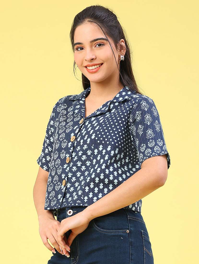 women printed short sleeve crop shirt - 22223014 -  Standard Image - 3