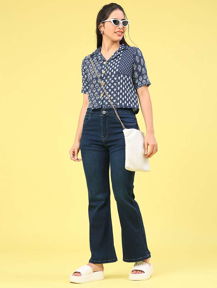 women printed short sleeve crop shirt - 22223014 -  Standard Image - 5