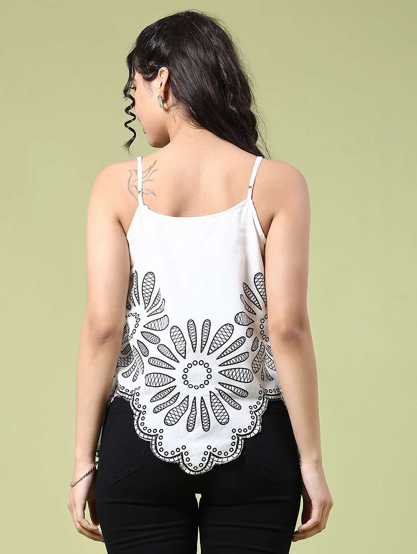 women printed shoulder strap asymmetric top - 22223015 -  Standard Image - 3