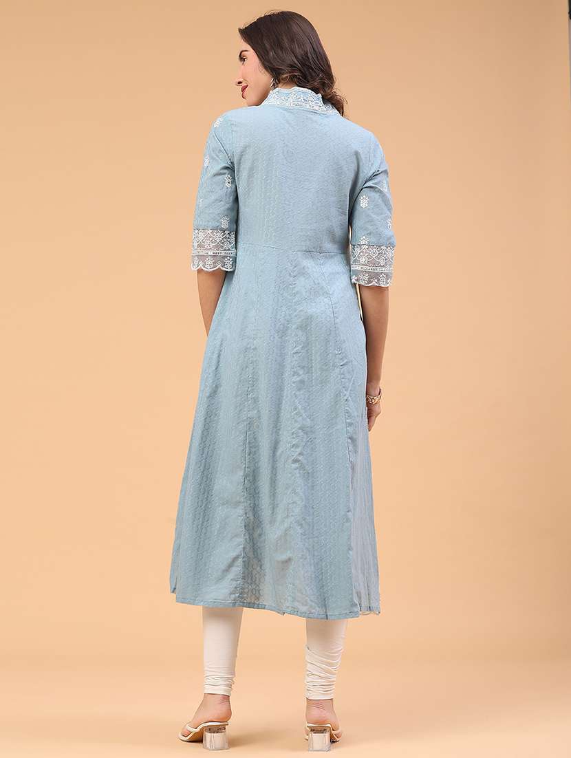 women self design three quarter sleeve a-line kurta - 22223038 -  Standard Image - 5