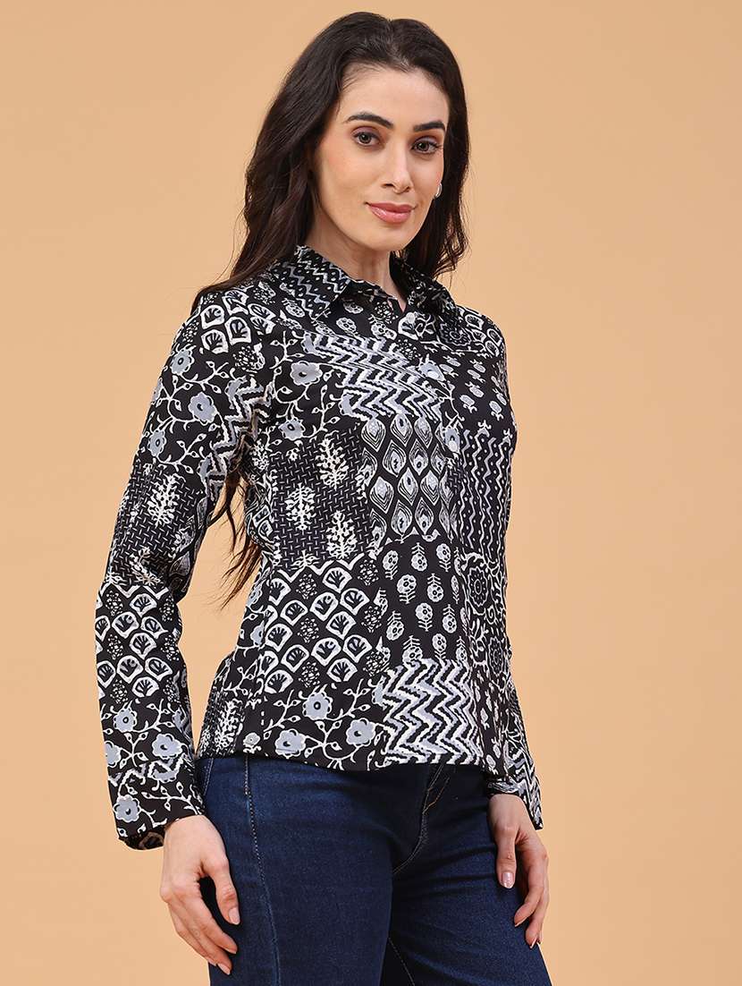 women black rayon regular shirt - 22223045 -  Standard Image - 3