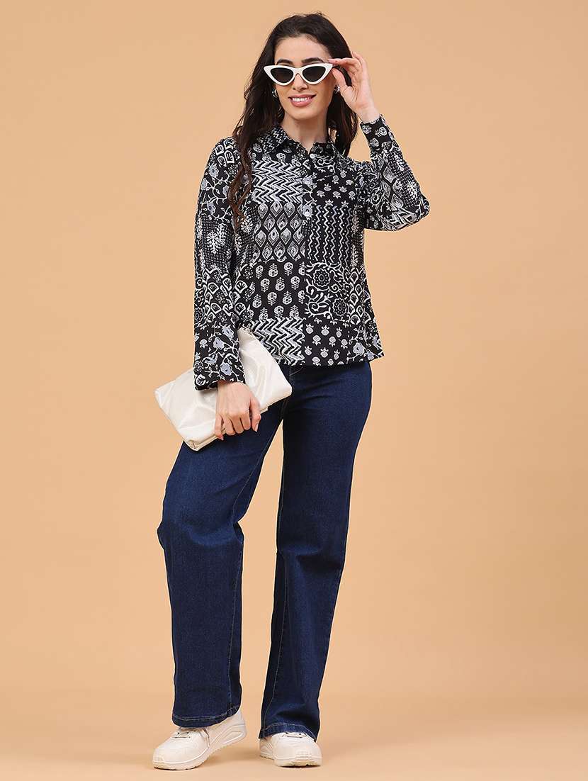 women black rayon regular shirt - 22223045 -  Standard Image - 5