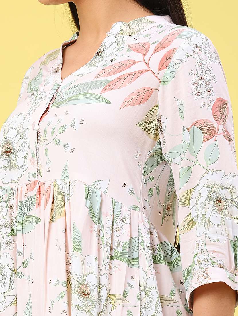women floral print mandarin collar tiered dress - 22223046 -  Standard Image - 5