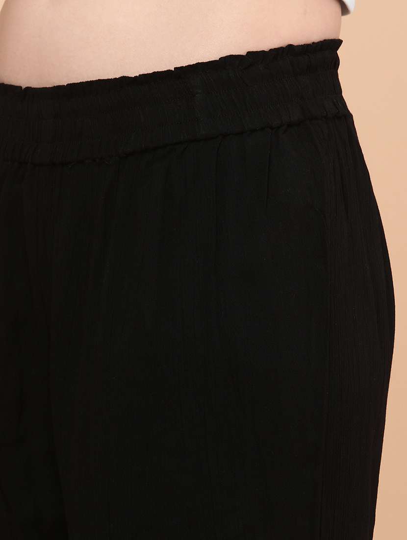 Women Black Cotton Flared Palazzo - 22223097 -  Standard Image - 3