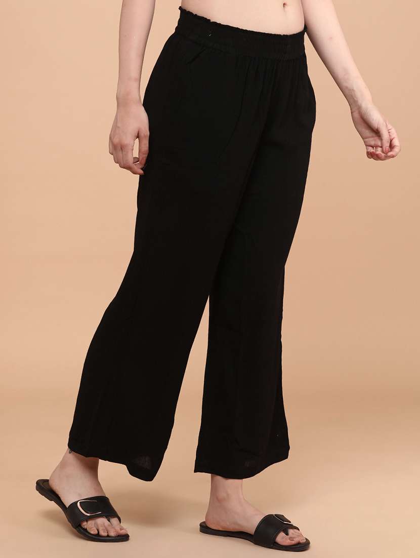 Women Black Cotton Flared Palazzo - 22223097 -  Standard Image - 5