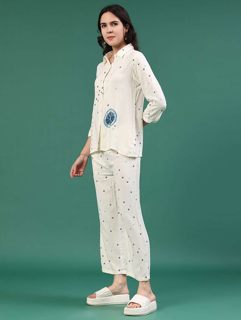 women printed three quarter sleeve shirt & trouser co-ord set - 22223104 -  Standard Image - 3