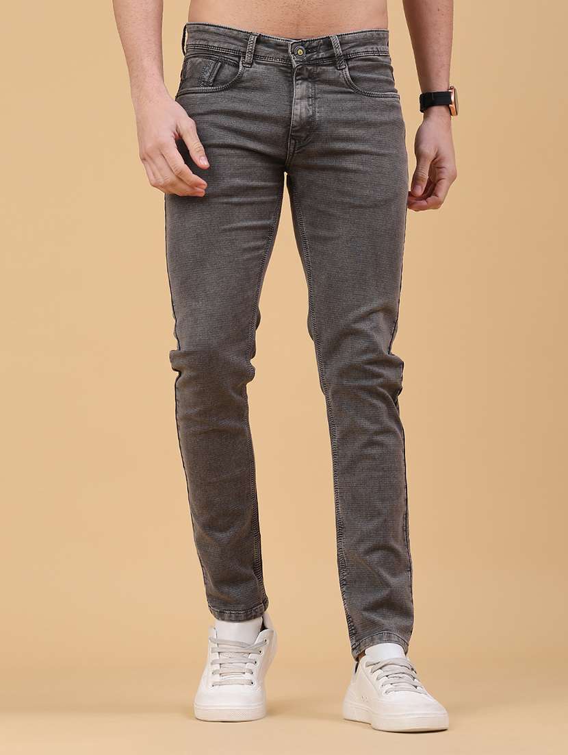 men plain mid rise full length jeans