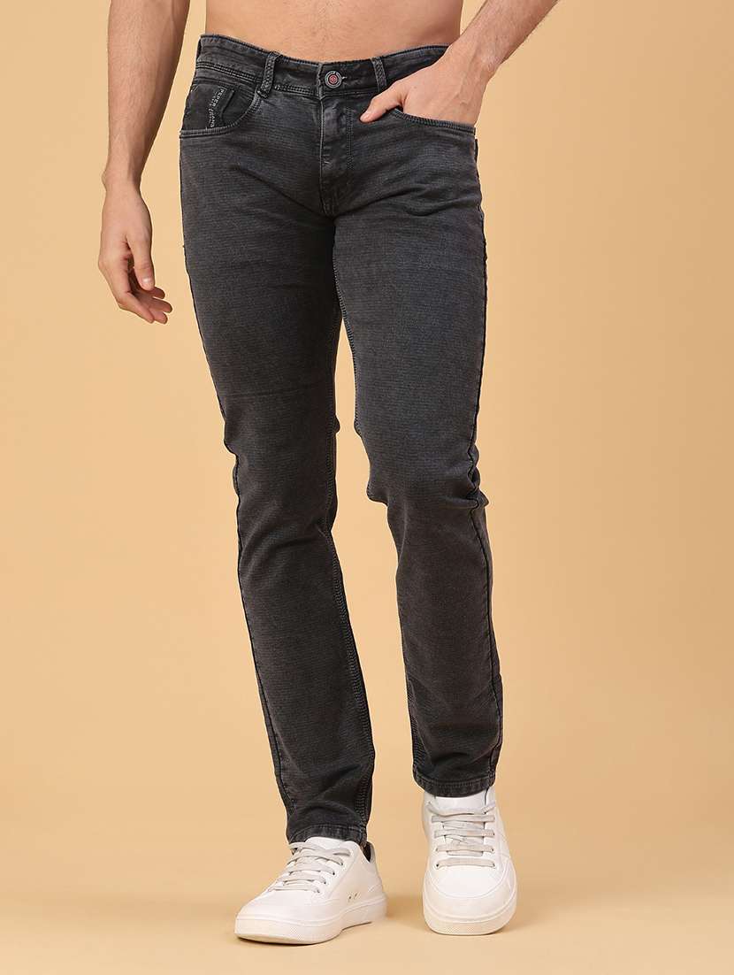 men plain mid rise full length slim fit jeans
