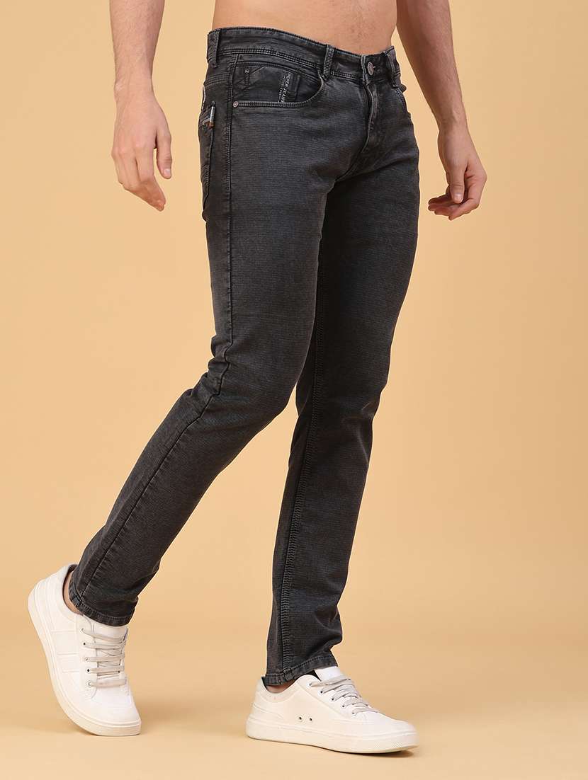men plain mid rise full length slim fit jeans - 22223130 -  Standard Image - 3