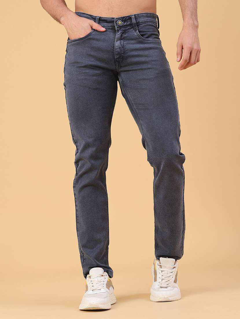 men plain mid rise full length slim fit jeans