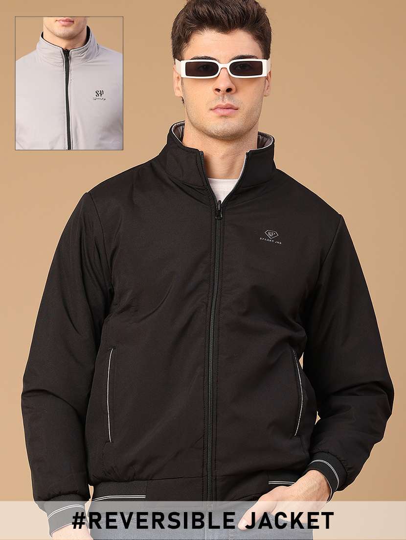 men solid long sleeve reversible bomber jacket