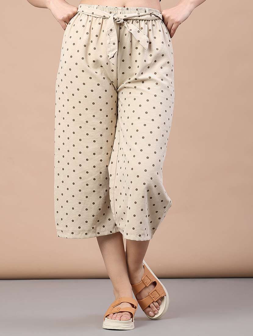 women polka dot mid rise culottes trouser