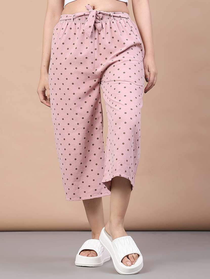 women polka dot mid rise culottes trouser