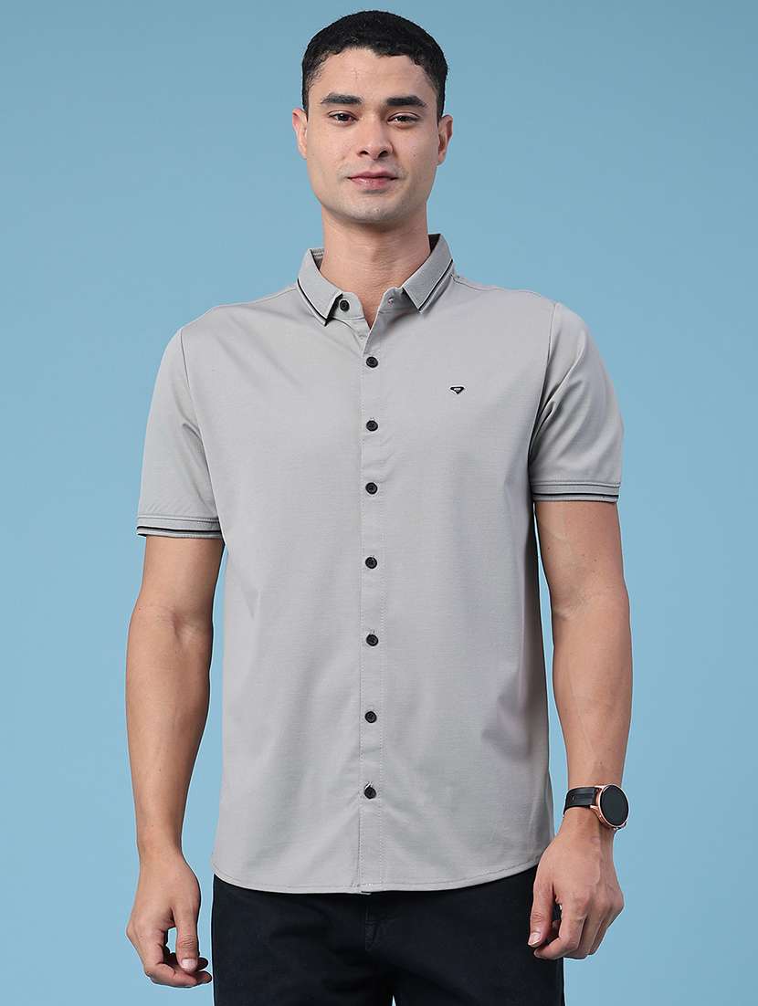 men solid short sleeves regular shirt
