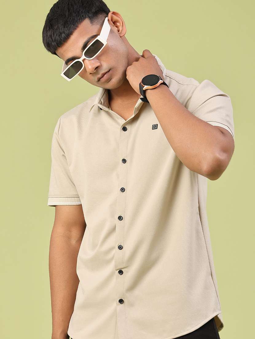 men solid short sleeve regular fit casual shirt