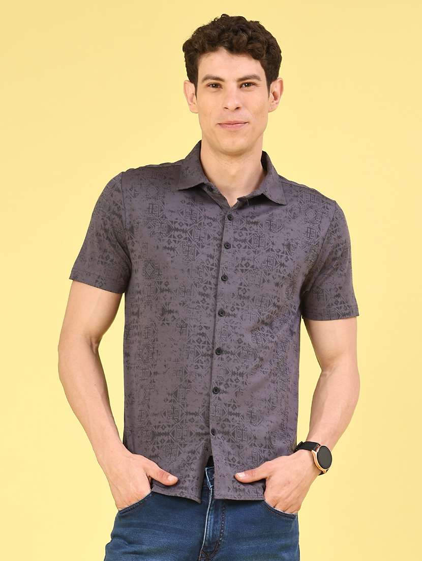 men printed short sleeve slim fit casual shirt