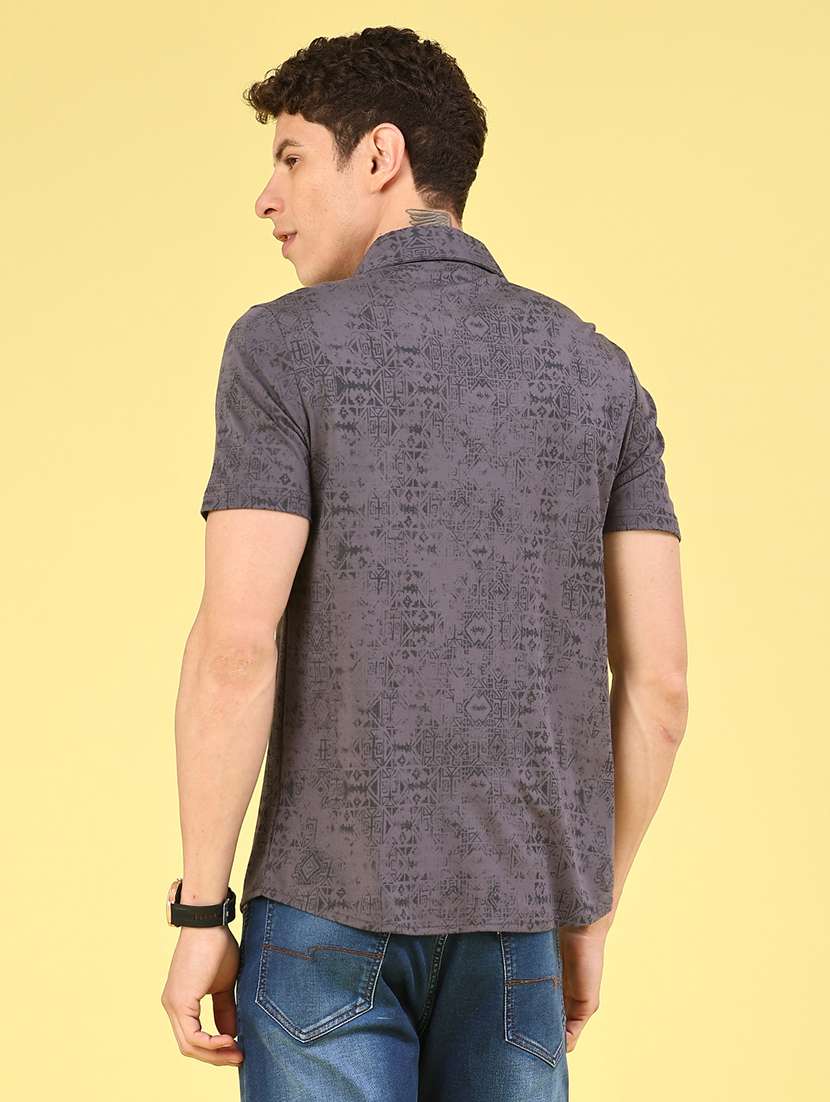 men printed short sleeve slim fit casual shirt - 22223165 -  Standard Image - 3