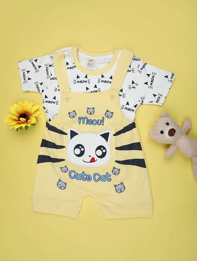 kids printed short sleeve dungaree