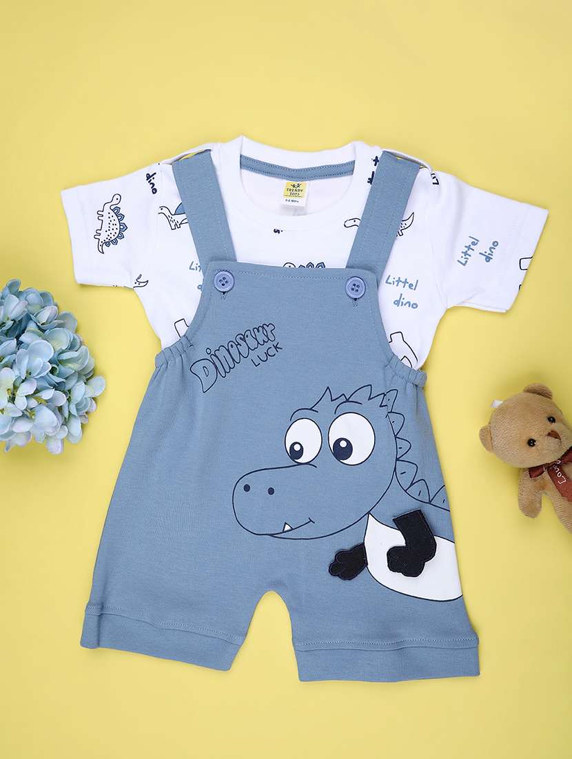 kids printed short sleeve dungaree