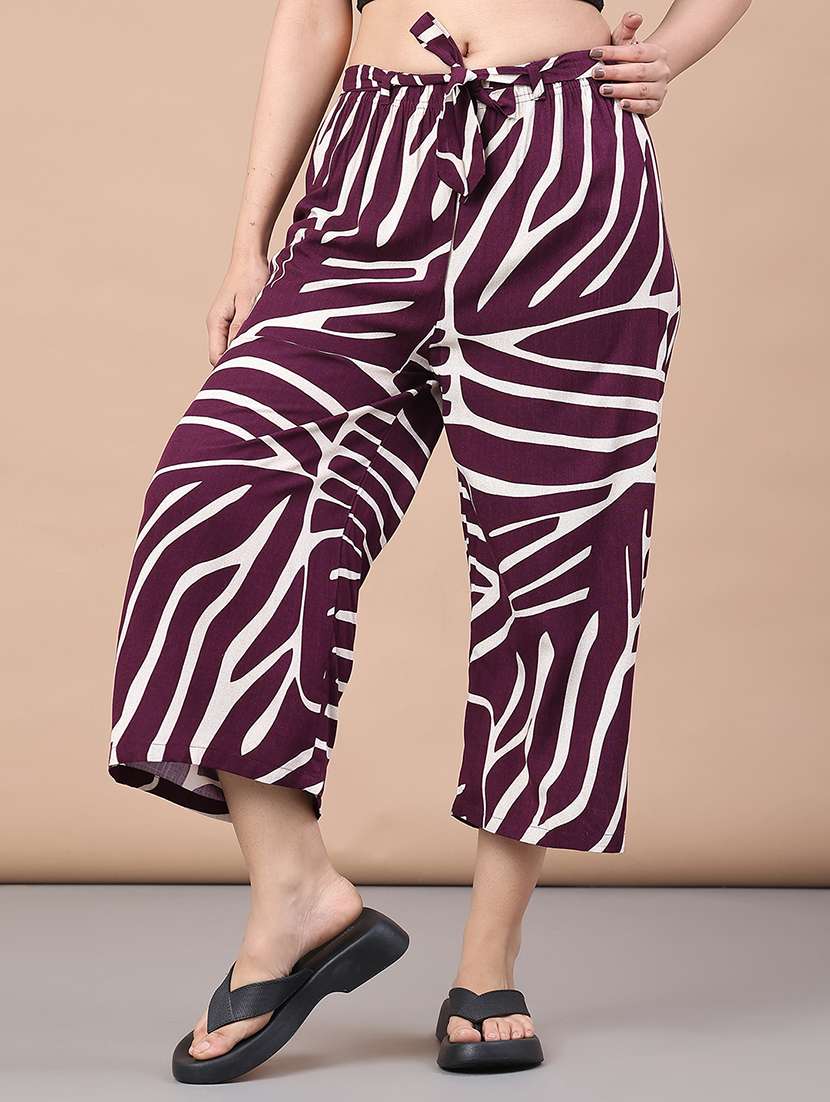 women abstract mid rise culottes trouser