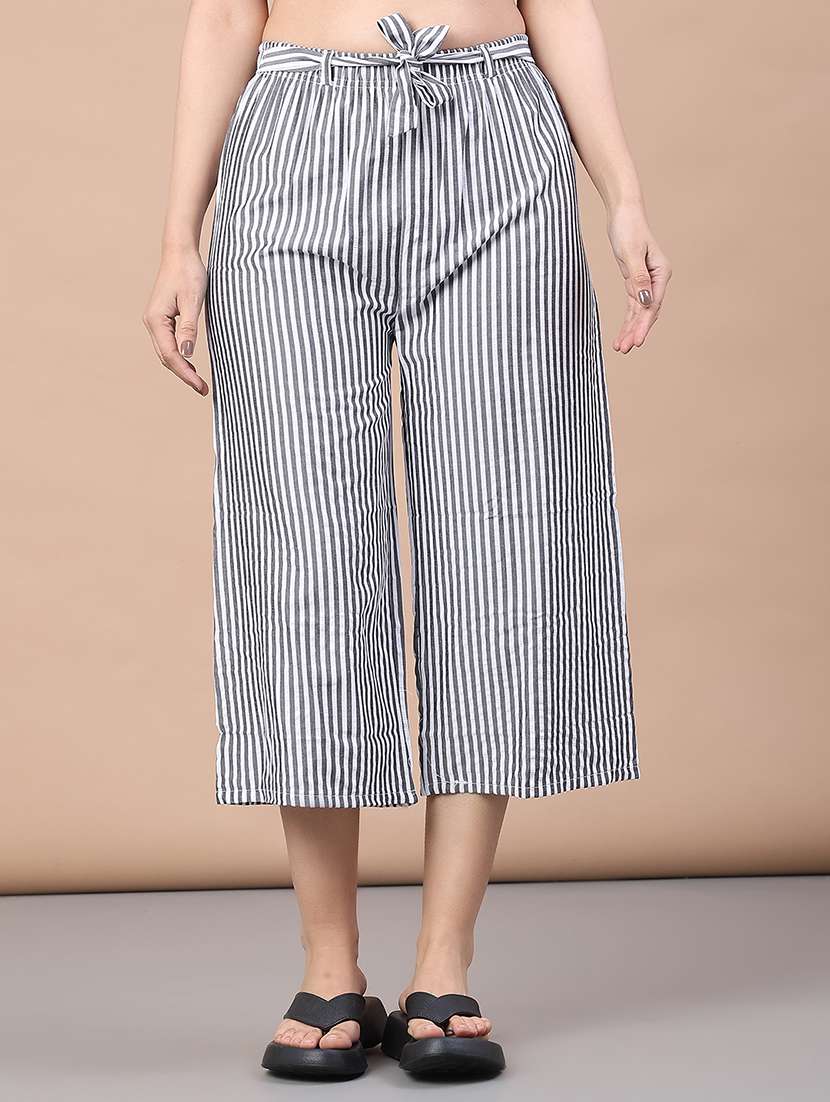 women striped mid rise culottes trouser