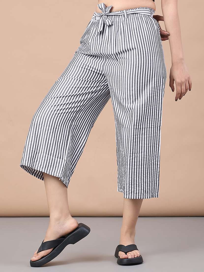 women striped mid rise culottes trouser - 22223205 -  Standard Image - 3