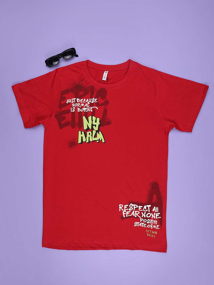 boys red cotton blend t-shirt
