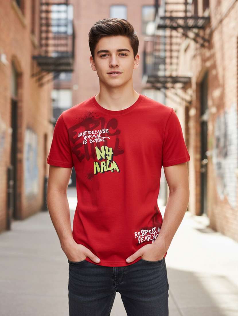 boys red cotton blend t-shirt