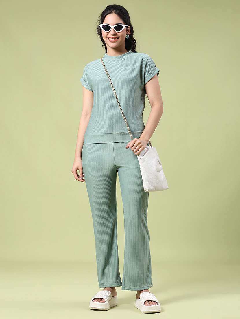 women self design short sleeve t-shirt & trouser co-ords set