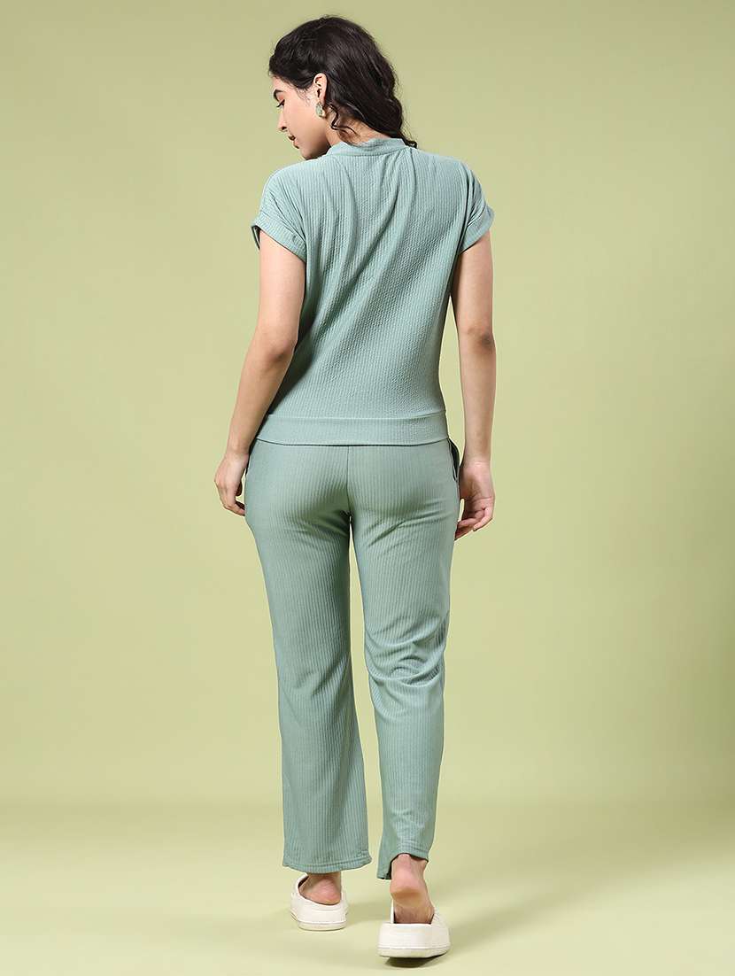 women self design short sleeve t-shirt & trouser co-ords set - 22223281 -  Standard Image - 3