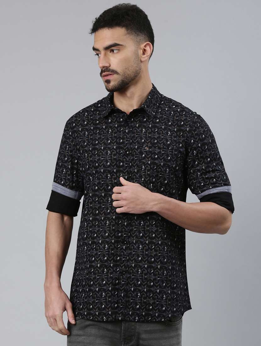 men printed long sleeve slim fit casual shirt