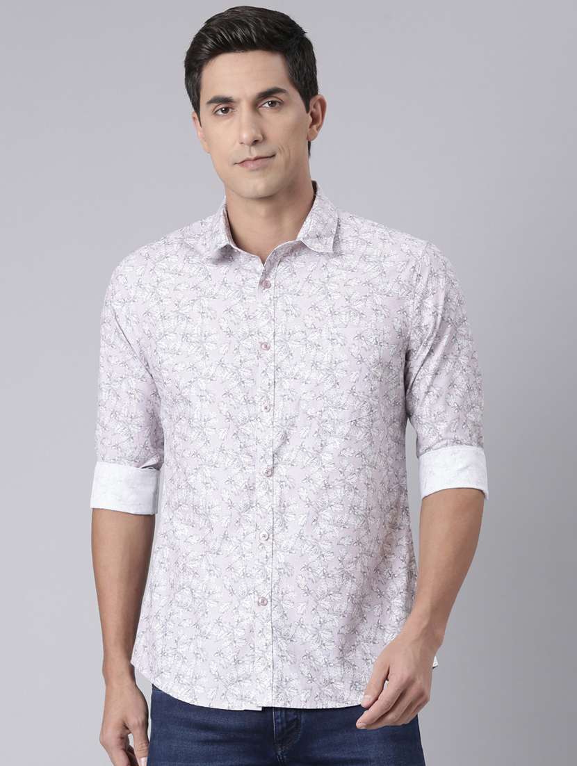 men printed long sleeve slim fit casual shirt