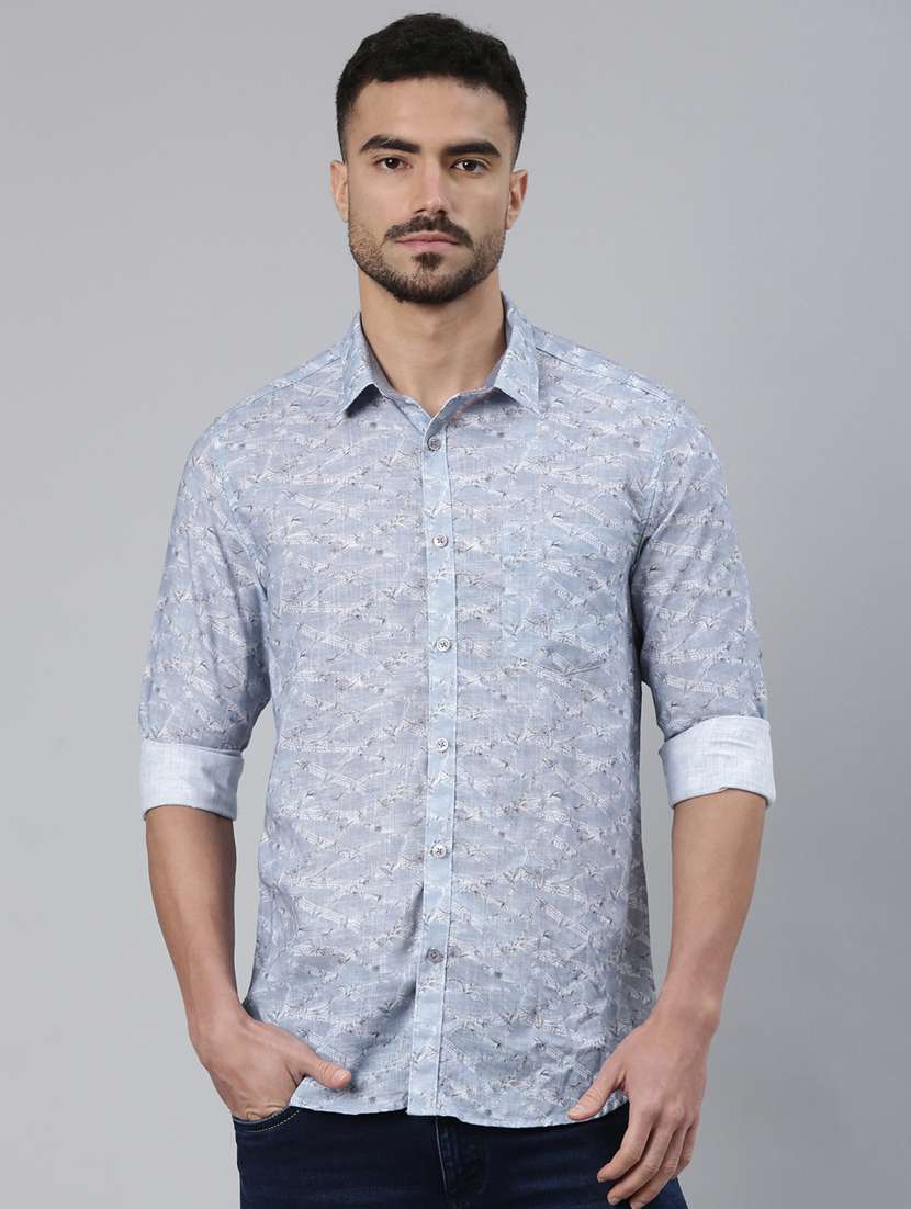 men printed long sleeve slim fit casual shirt