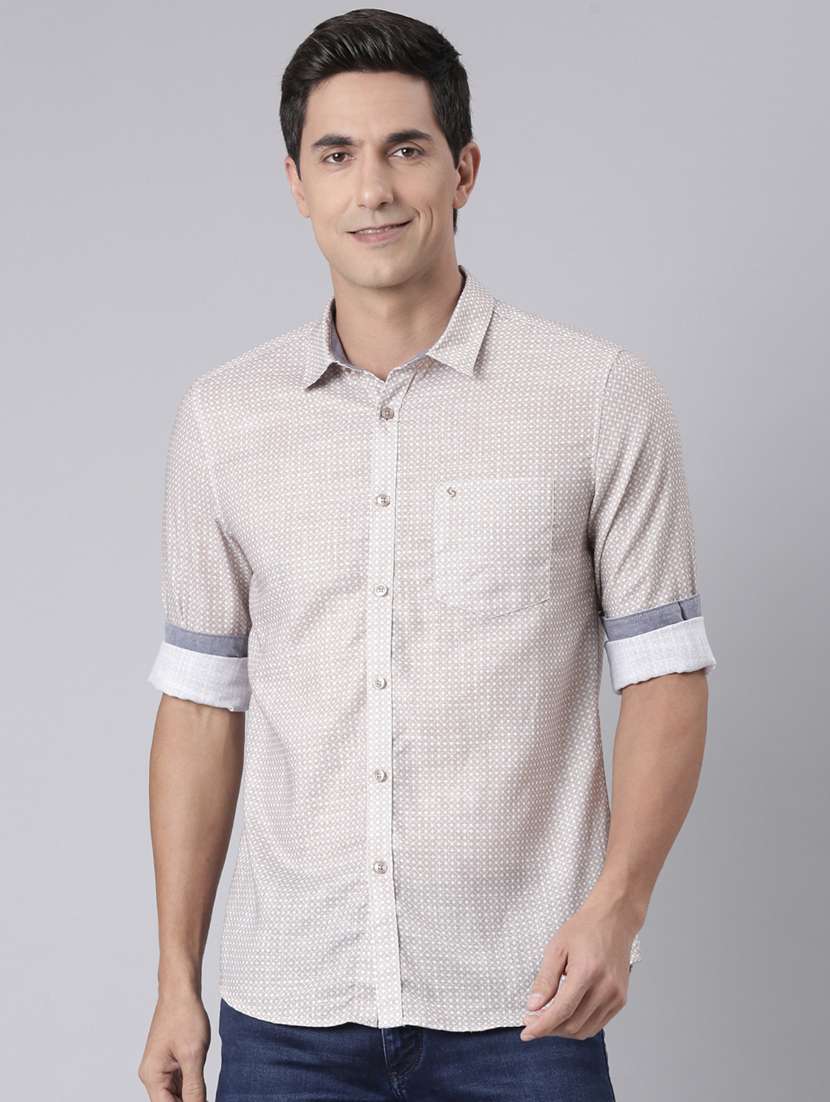 men printed long sleeve slim fit casual shirt