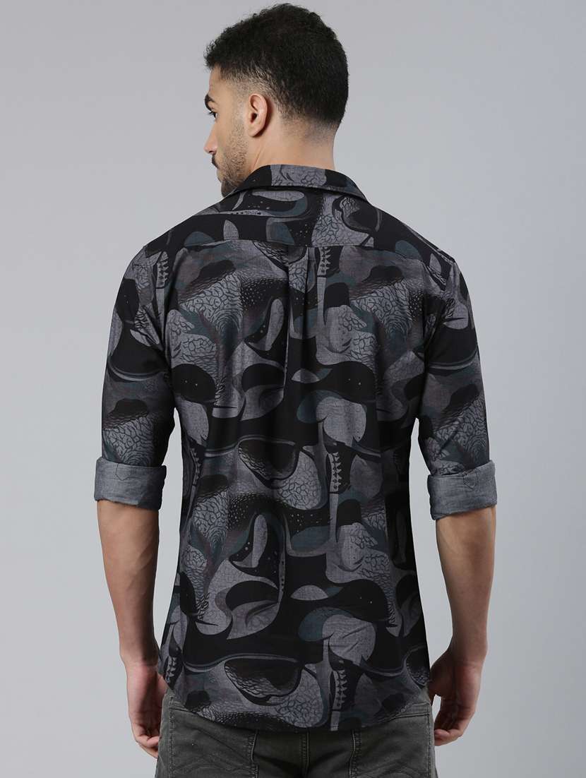 men printed long sleeve slim fit casual shirt - 22223399 -  Standard Image - 3