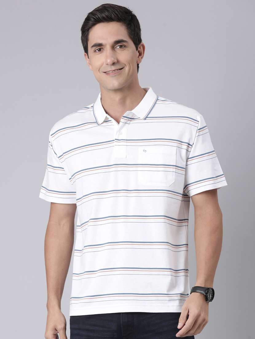 men striped short sleeve regular fit polo t-shirt