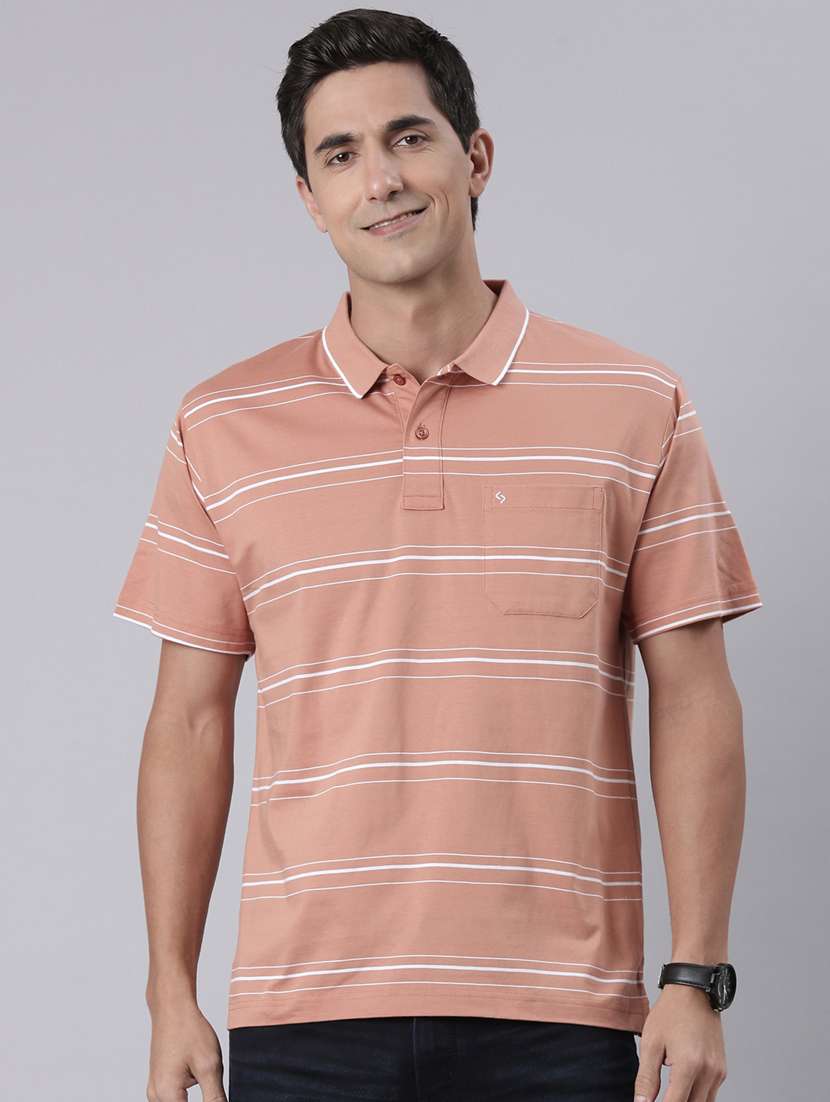 men striped short sleeve regular fit polo t-shirt