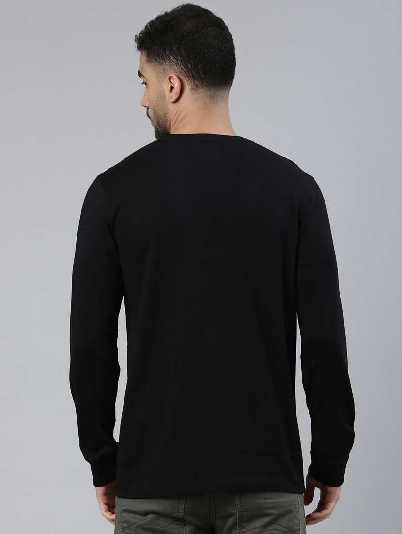 black cotton blend sports t-men solid long sleeve regular fit t-shirt - 22223416 -  Standard Image - 3