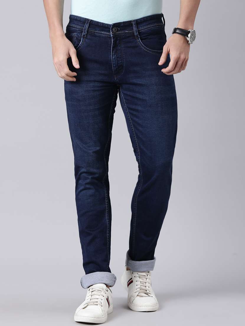 men washed mid rise full length jean