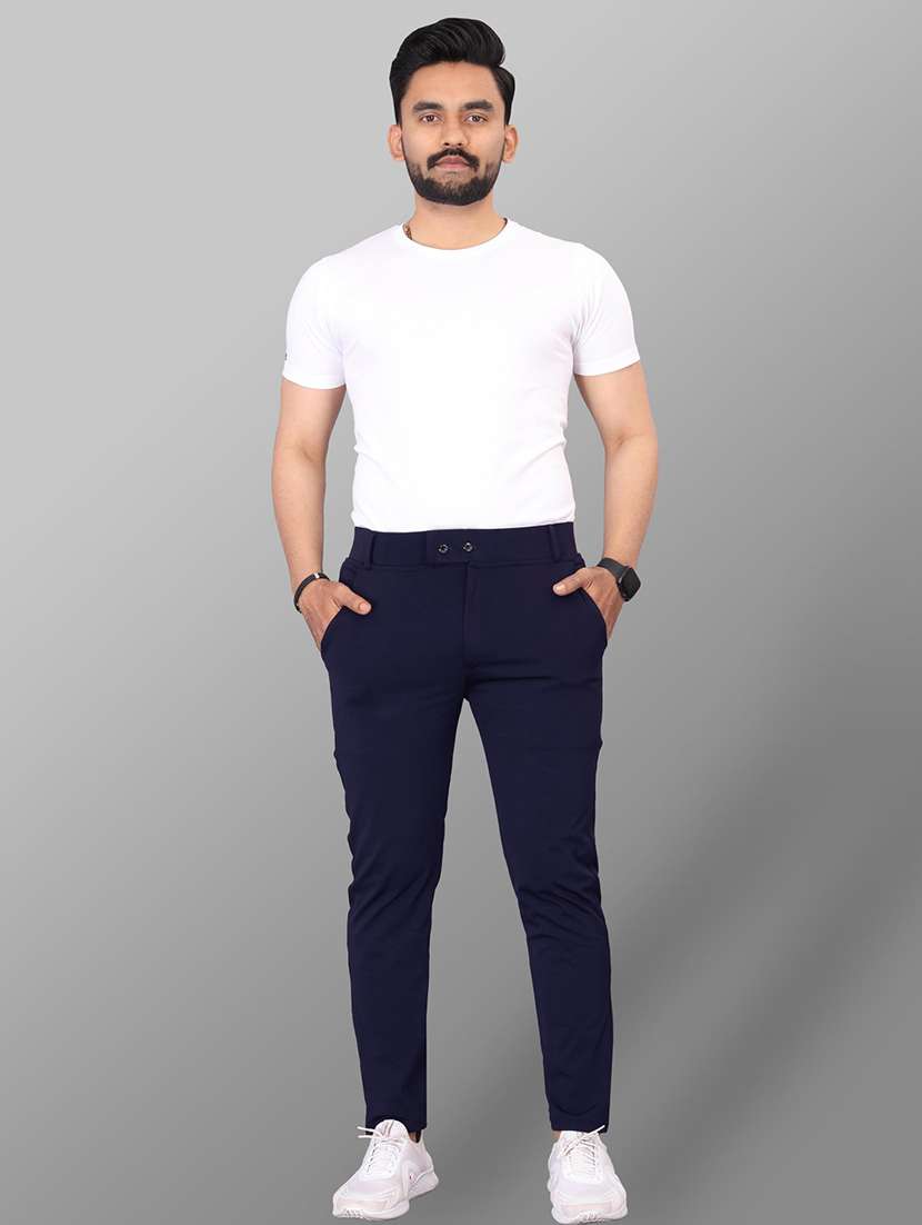 men solid mid rise flat front casual trouser - 22223505 -  Standard Image - 5