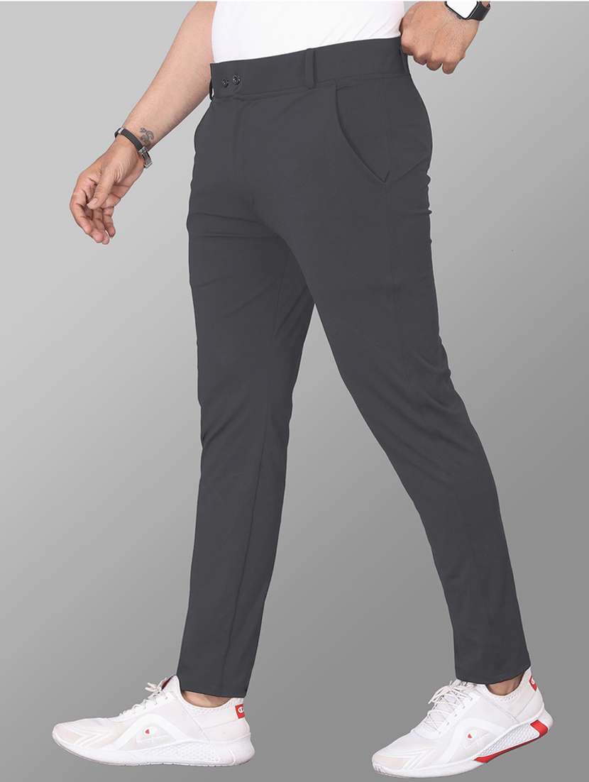 men solid mid rise flat front casual trouser - 22223506 -  Standard Image - 3