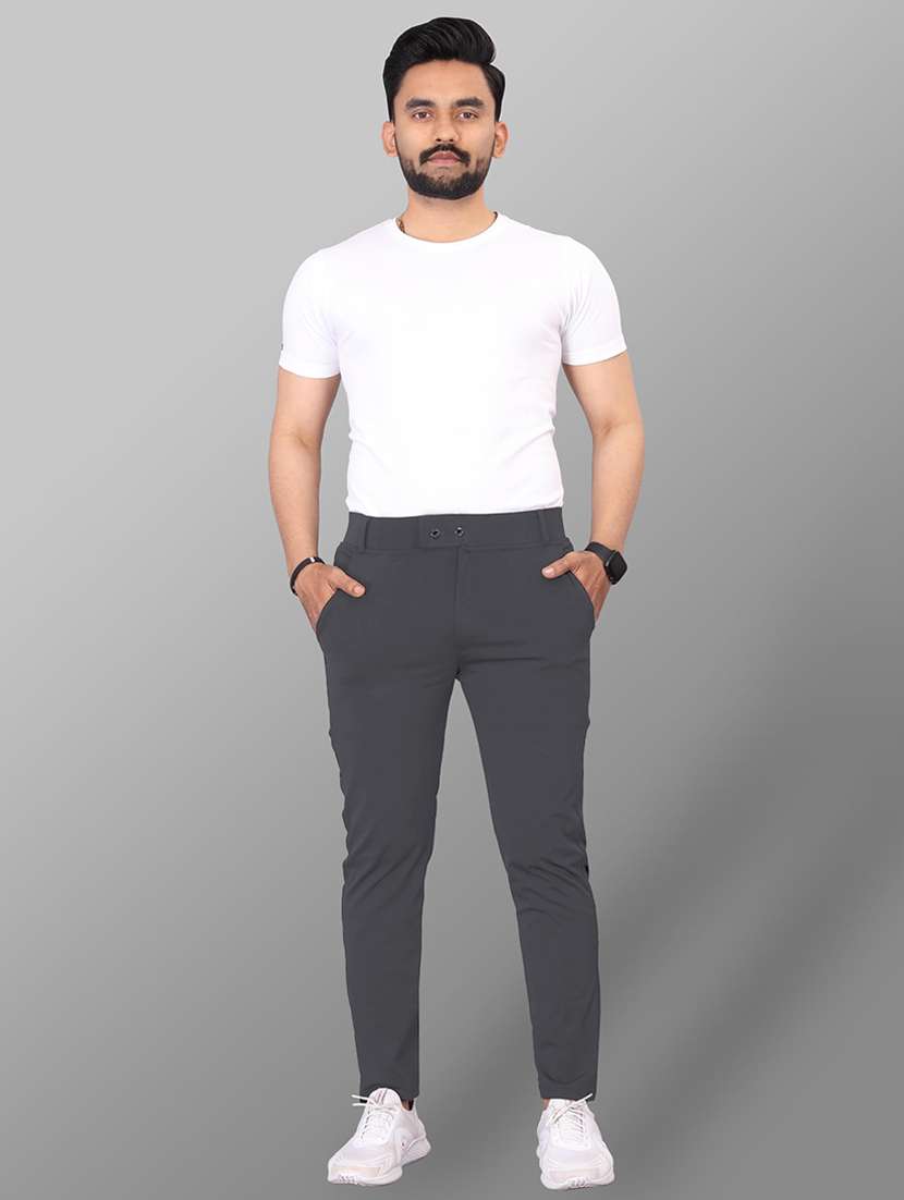 men solid mid rise flat front casual trouser - 22223506 -  Standard Image - 5