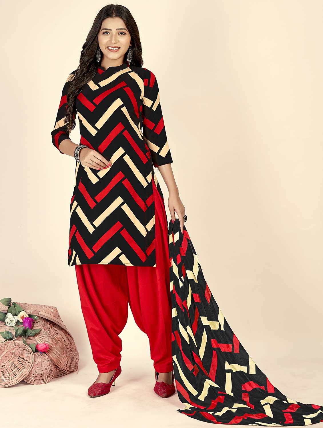 women geometric unstitched salwar suit set