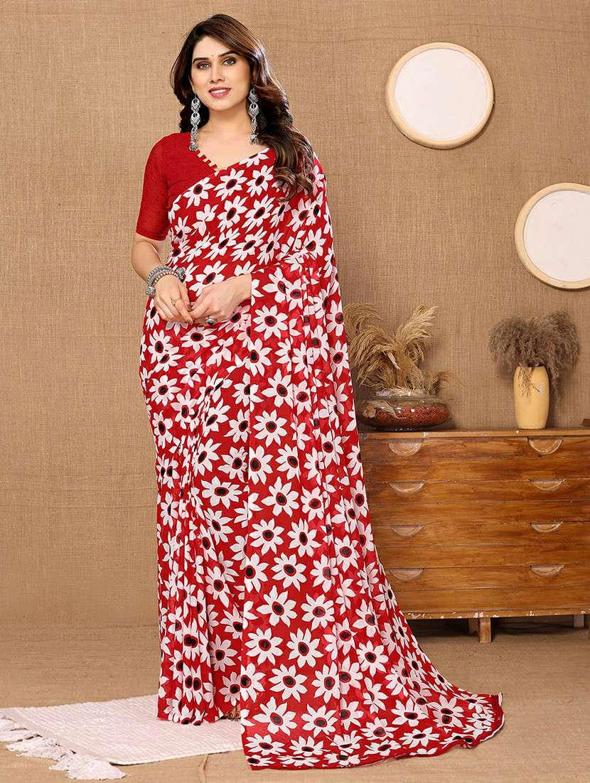women printed casual wear saree with blouse